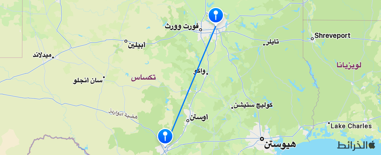 خريطة الرحلة من دالاس إلى سان أنطونيو