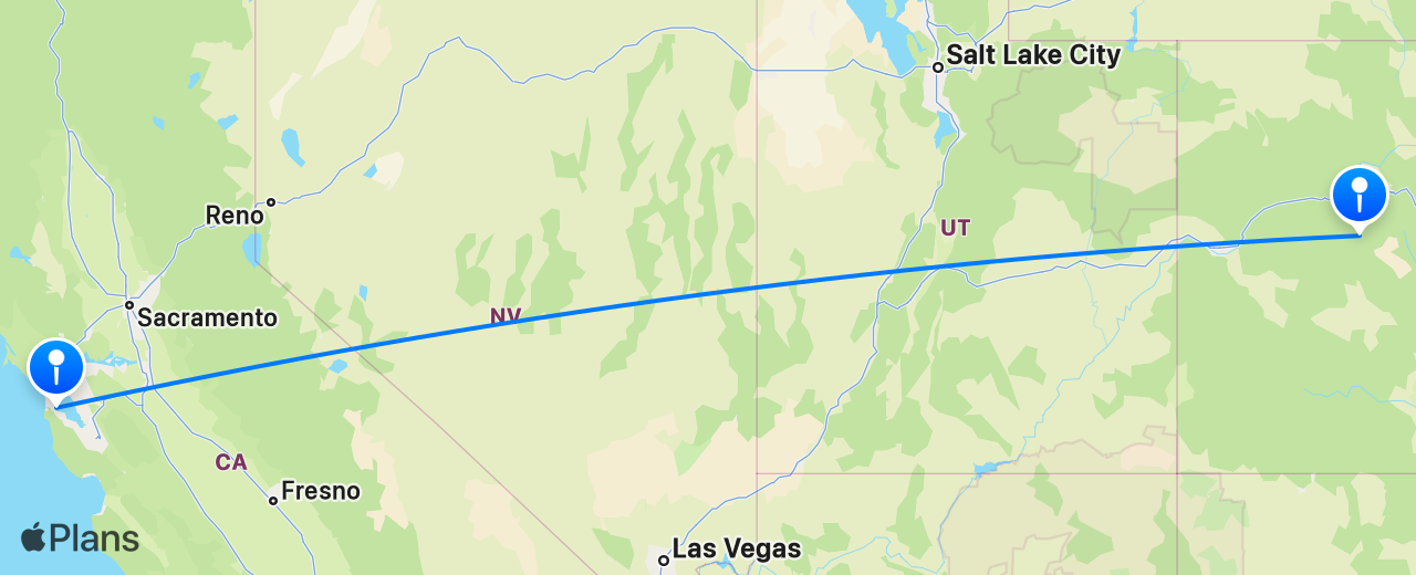 Carte du vol de Aspen vers San Francisco