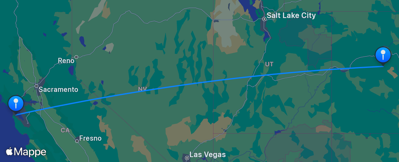 Mappa del volo da Aspen a San Francisco