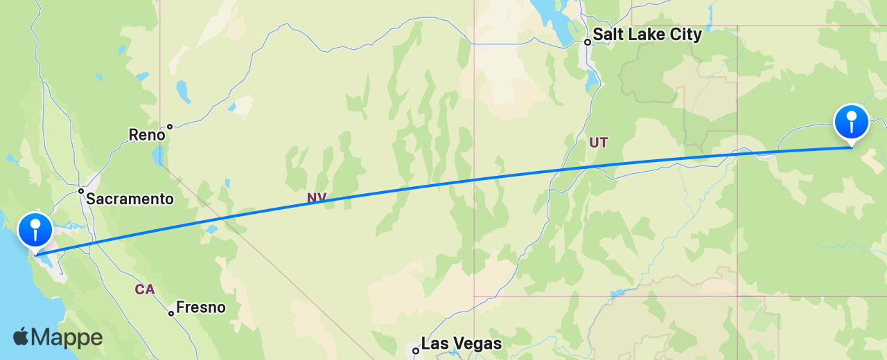 Mappa del volo da Aspen a San Francisco