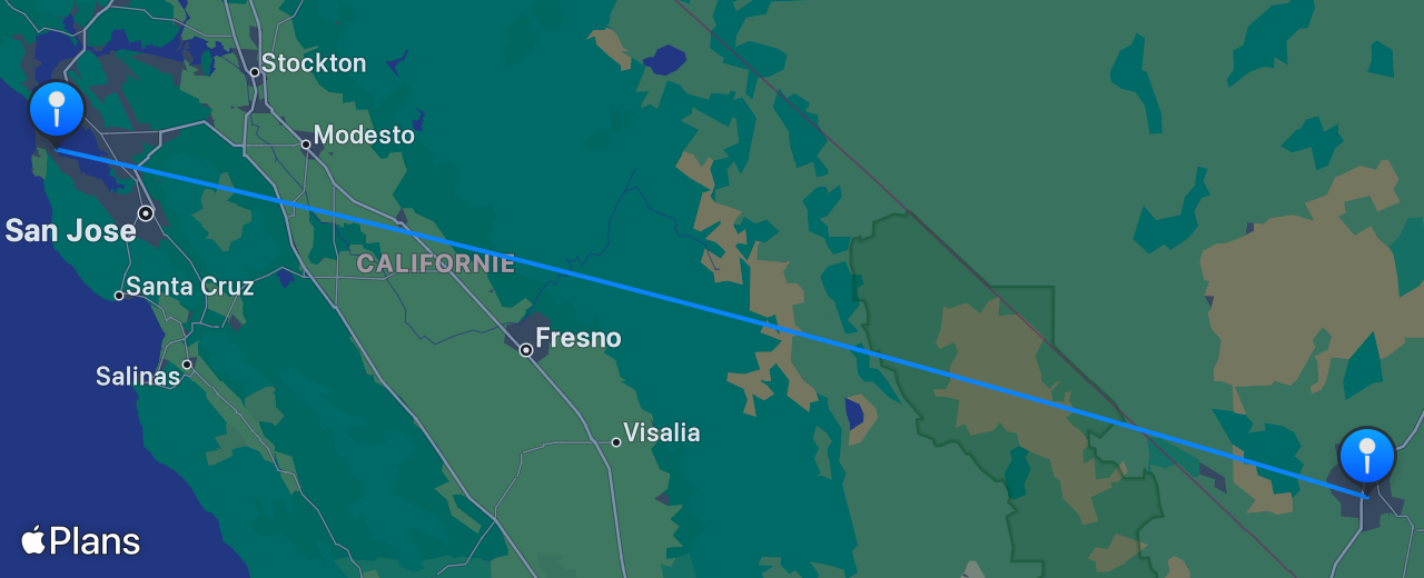 Carte du vol de Las Vegas vers San Francisco