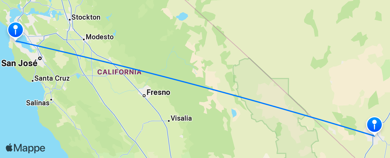 Mappa del volo da Las Vegas a San Francisco