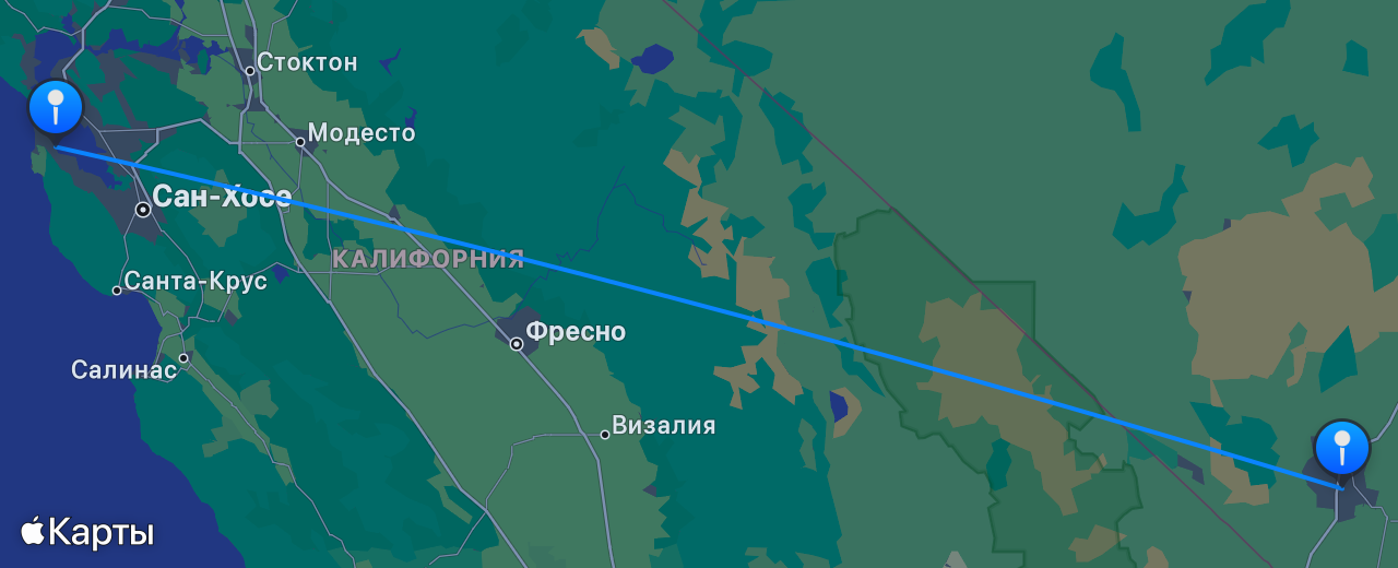 Карта перелёта Лас-Вегас — Сан-Франциско