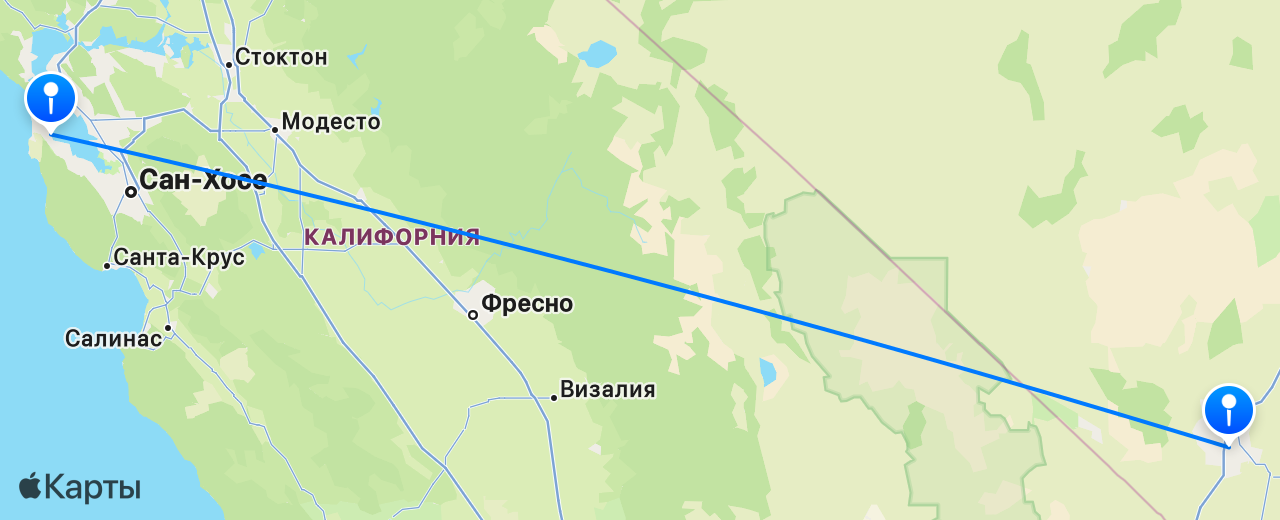 Карта перелёта Лас-Вегас — Сан-Франциско