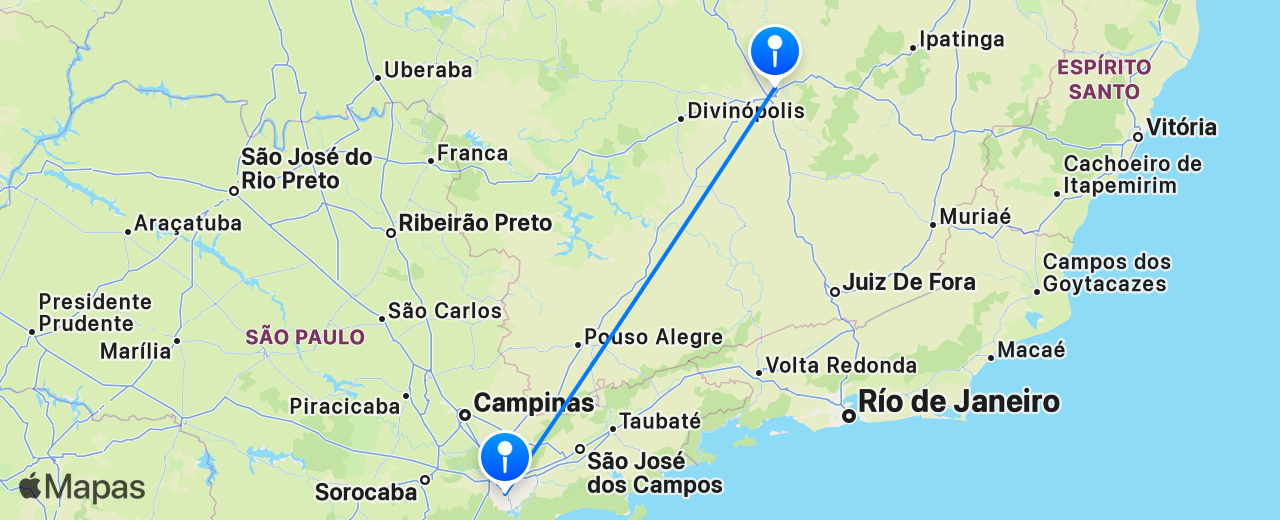 Mapa del vuelo de Belo Horizonte a São Paulo