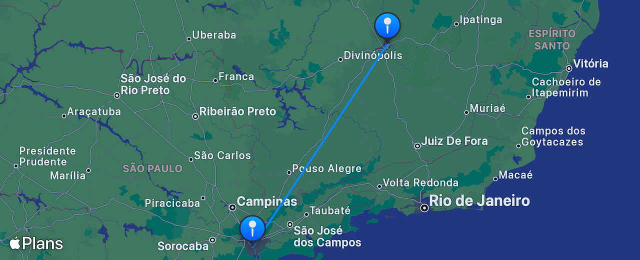 Carte du vol de Belo Horizonte vers São Paulo