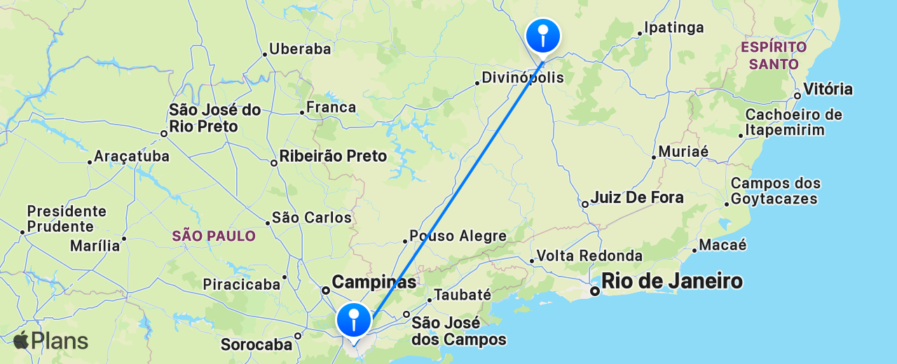 Carte du vol de Belo Horizonte vers São Paulo