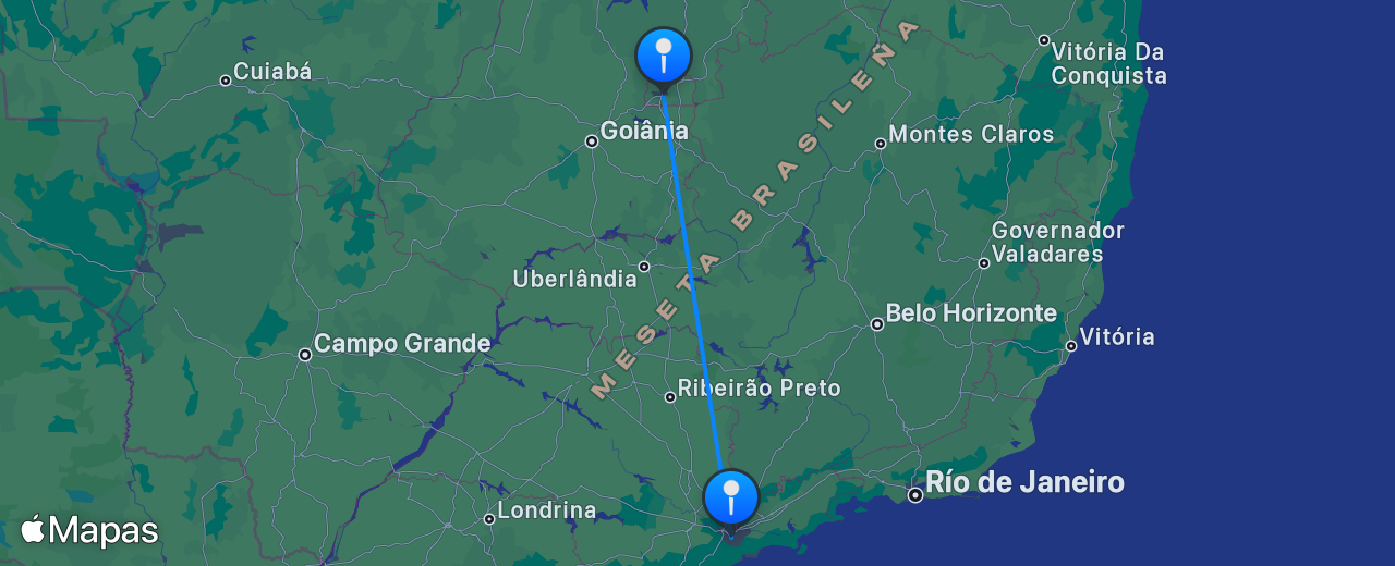 Mapa del vuelo de Brasília a São Paulo