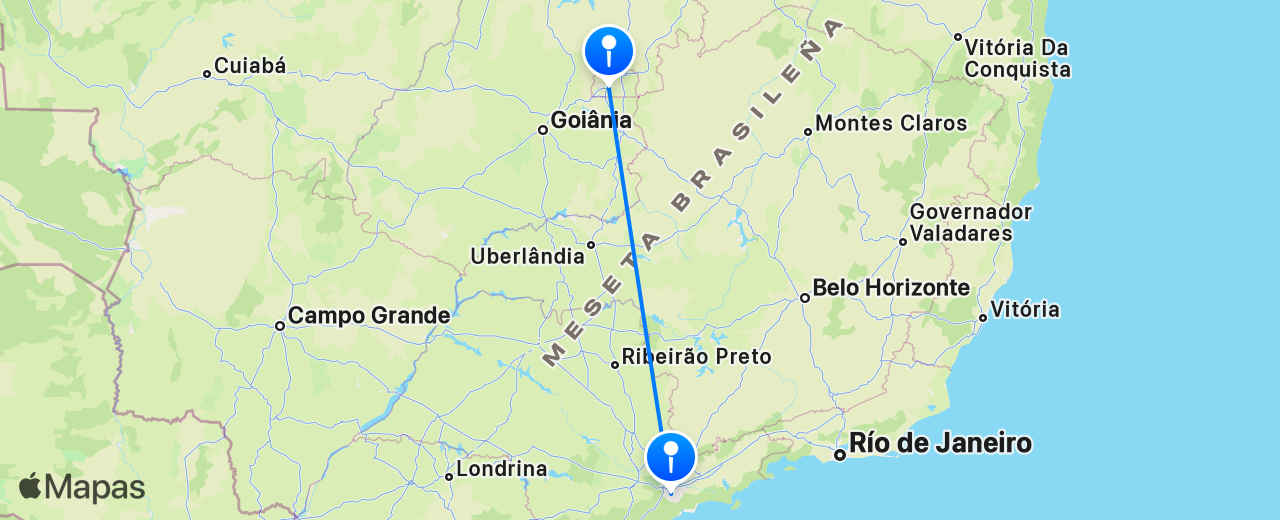 Mapa del vuelo de Brasília a São Paulo