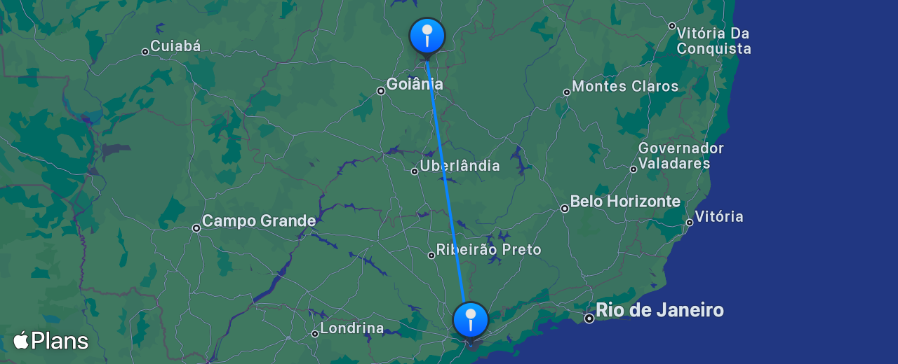 Carte du vol de São Paulo vers Brasília