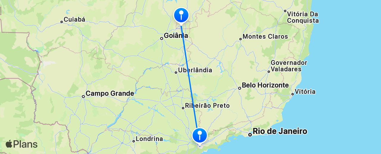 Carte du vol de São Paulo vers Brasília