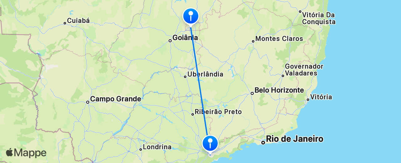Mappa del volo da Brasília a São Paulo