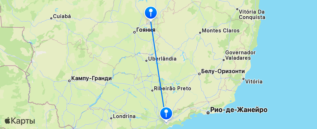 Карта перелёта Бразилиа — Сан-Паулу