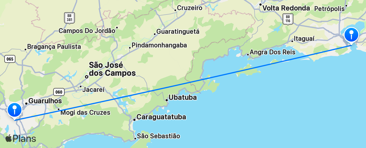 Carte du vol de Rio de Janeiro vers São Paulo