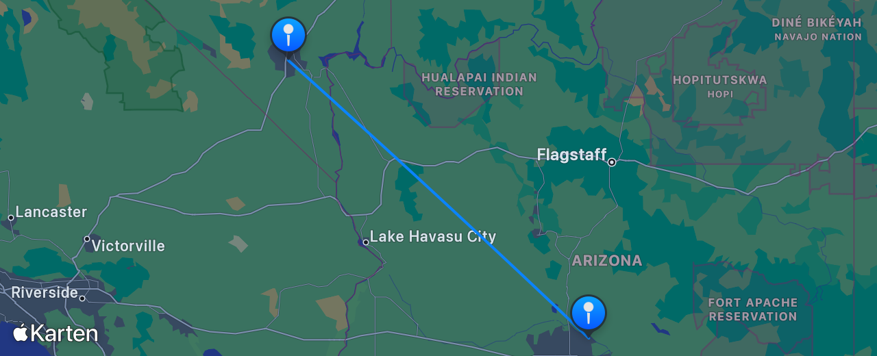 Karte des Flugs von Las Vegas nach Scottsdale