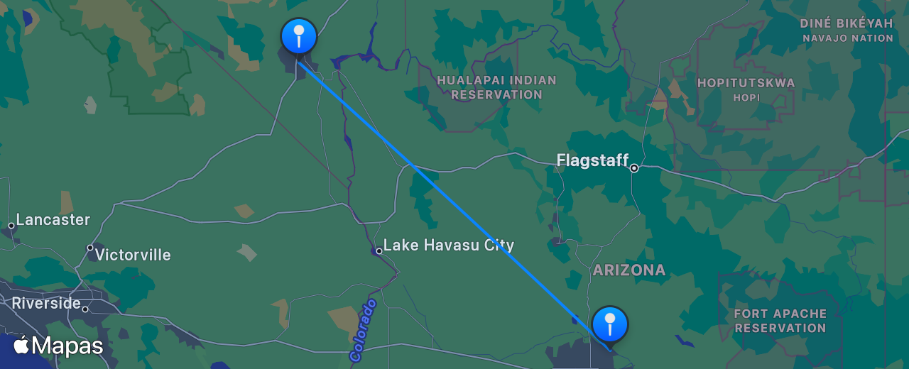 Mapa del vuelo de Las Vegas a Scottsdale
