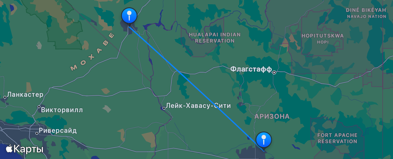 Карта перелёта Лас-Вегас — Скоттсдейл