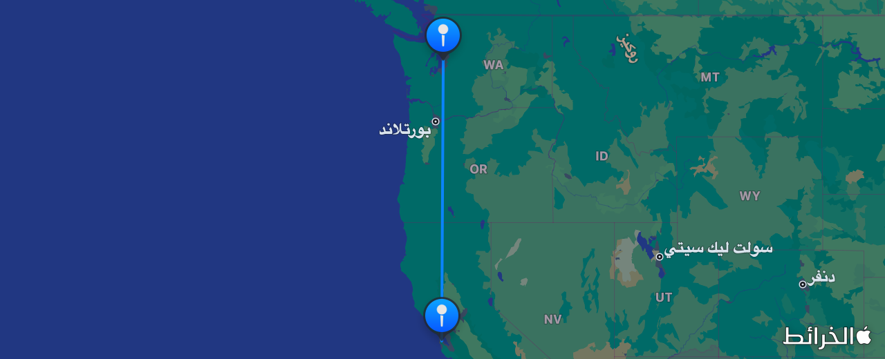 خريطة الرحلة من سياتل إلى سان فرانسيسكو