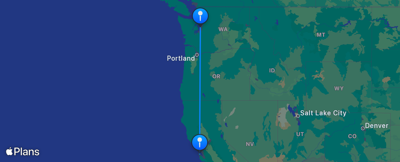 Carte du vol de Seattle vers San Francisco