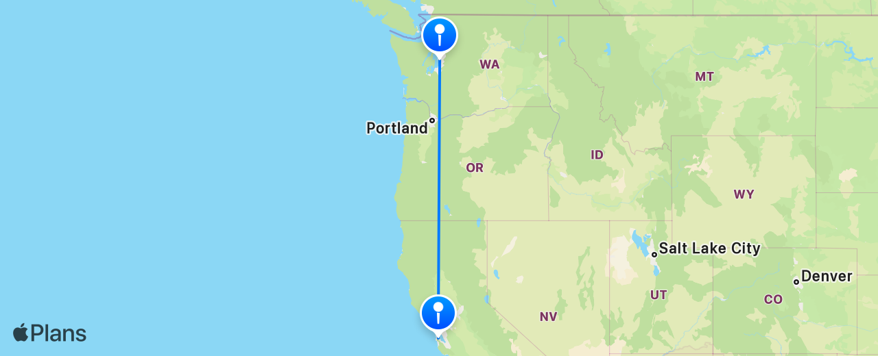 Carte du vol de Seattle vers San Francisco