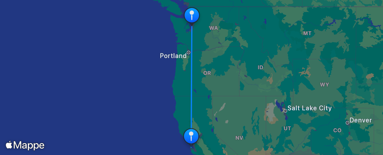 Mappa del volo da San Francisco a Seattle