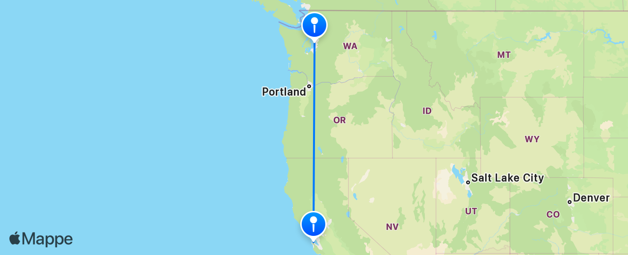 Mappa del volo da San Francisco a Seattle