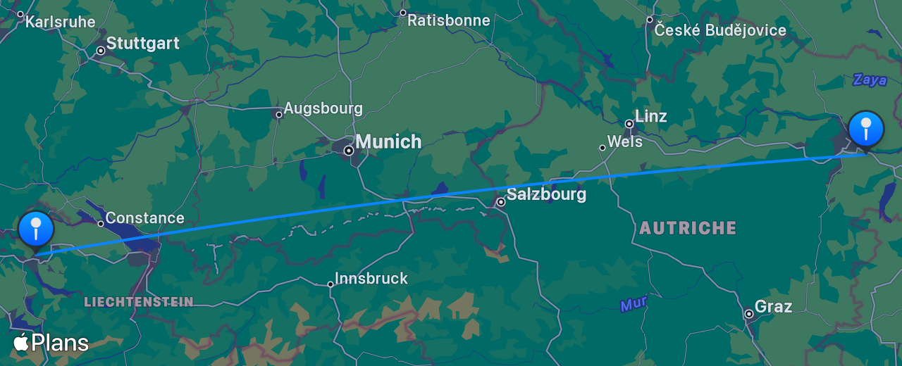 Carte du vol de Zurich vers Vienne