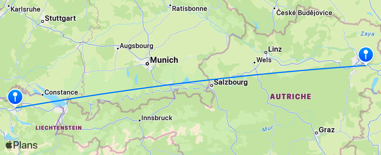 Carte du vol de Zurich vers Vienne