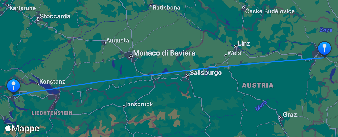 Mappa del volo da Zurigo a Vienna