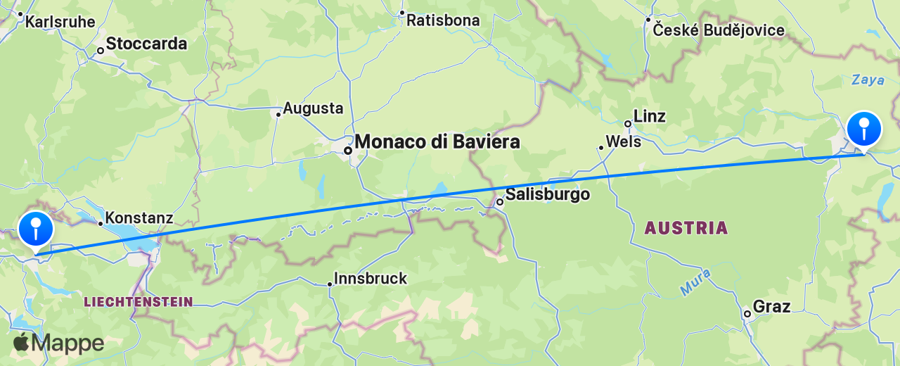 Mappa del volo da Zurigo a Vienna